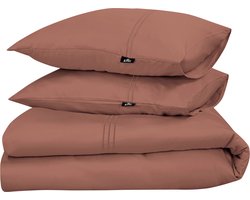 PHLOX Dekbedovertrek King - 100% Katoen Satijnen (300 TC) - Eenpersoons 140x200/220 cm + 1 Kussensloop - Zacht & Huidvriendelijk - Brique Roze