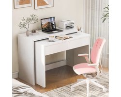 PHOEBE CAT 2-in-1-Bureau - 2 lades - Vrij te combineren - Massief houten blad - Met wielen - Wit