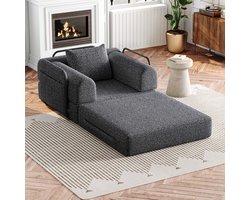 PHOEBE CAT 2-in-1 Slaapbank - Fauteuil - Chenille stof - Metalen frame - Met kussens - Grijs