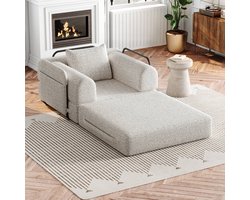 PHOEBE CAT 2-in-1 Slaapbank - Fauteuil - Chenille stof - Metalen frame - Met kussens - Kaki