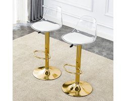 PHOEBE CAT Barkruk - Set van 2 - In hoogte verstelbaar - Transparante rugleuning - Metalen poten - 360° draaibaar - Goud