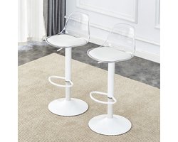 PHOEBE CAT Barkruk - Set van 2 - In hoogte verstelbaar - Transparante rugleuning - Metalen poten - 360° draaibaar - Wit