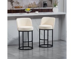 PHOEBE CAT Barkruk - Set van 2 - Linnen - Metalen frame - Eetkamerstoel - Beige