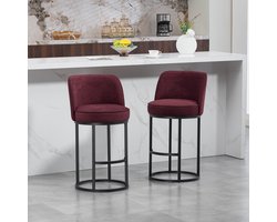 PHOEBE CAT Barkruk - Set van 2 - Linnen - Metalen frame - Eetkamerstoel - Bordeauxrood