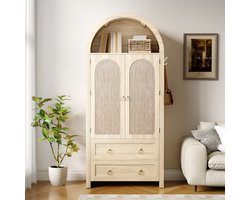 PHOEBE CAT Boekenkast - Dressoir - Halmeubel - Gebogen rotan deur - 2 lades - Natuurlijke