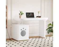 PHOEBE CAT Bureau - Met kattenhuis - Afgeronde hoeken - 117 × 50 × 76 cm - Haltafel - Ovaal - Wit