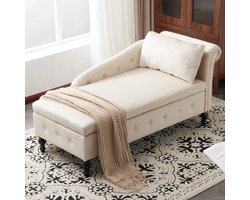 PHOEBE CAT Chaise longue - Eénzitsbank - Opbergruimte - Met kussens - Velvet - Beige
