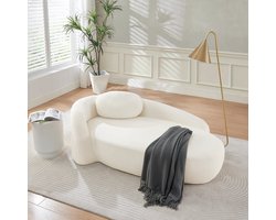 PHOEBE CAT Chaise longue - Teddy-stof bank - Ronde vormgeving - Met kussens - Beige