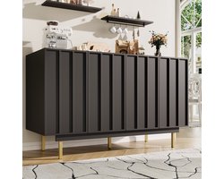 PHOEBE CAT Dressoir - 140×38.5×82.5 cm - Opbergkast - 4 deuren - Verstelbare plank - Zwart