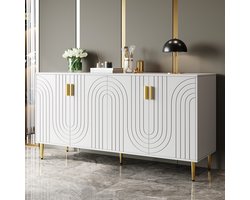 PHOEBE CAT Dressoir - 152 x 40 x 75 cm - Golvend patroon - Gouden handgrepen - Wit