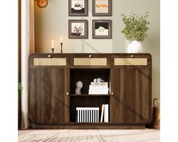 PHOEBE CAT Dressoir - 3 rotan lades - Metalen handgrepen - Verstelbare planken - 85 x 120 x 40 cm - Bruin