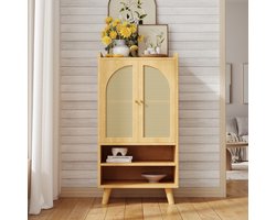 PHOEBE CAT Dressoir - Halmeubel - 2 rotan deuren - Open planken - 60×40×121 cm - Natuurlijke