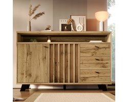 PHOEBE CAT Dressoir - Halmeubel - 3 lades - Verstelbare planken - Houtnerf - 120 x 40 x 85 cm - Natuurlijke