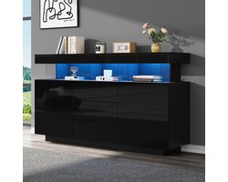 PHOEBE CAT Dressoir - Halmeubel - Hoogglans - LED-verlichting - 3 lades - Zwart