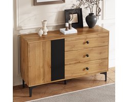 PHOEBE CAT Dressoir - Halmeubel - Houtnerf - 3 lades - 120 x 35 x 76 cm - Zwart + Naturel