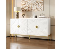 PHOEBE CAT Dressoir - Vierdeurs halmeubel - Gouden handgrepen - Metalen poten - 162 x 40 x 80 cm - Wit