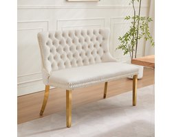 PHOEBE CAT Eetbank - Velvet - Tweezits eetkamerstoel - Hoge rugleuning - Metalen poten - Beige + Goud