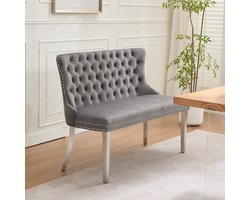 PHOEBE CAT Eetbank - Velvet - Tweezits eetkamerstoel - Hoge rugleuning - Metalen poten - Grijs + Zilver