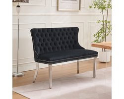 PHOEBE CAT Eetbank - Velvet - Tweezits eetkamerstoel - Hoge rugleuning - Metalen poten - Zwart + Zilver