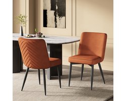 PHOEBE CAT Eetkamerstoel - Set van 2 - Velvet - Metalen poten - Oranje