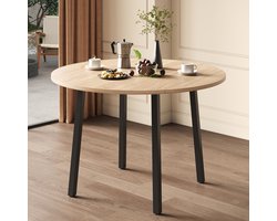 PHOEBE CAT Eettafel - Opvouwbaar tafelblad - Rond - Diameter 100 cm - Metalen poten - Natuurlijke