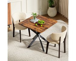 PHOEBE CAT Eettafel - Vierkant bijzettafel - X-poten - Metalen frame - 80 x 80 x 75 cm - Bruin