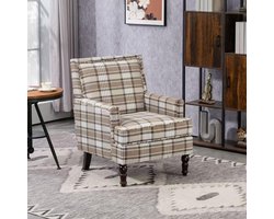 PHOEBE CAT Fauteuil - Gestoffeerde loungestoel - Vintage streep - Linnen stof - Bruin