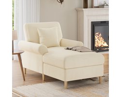 PHOEBE CAT Fauteuil - Met kussen - Leesstoel - Chaise longue - Eenpersoonsbank - Velvet - Beige