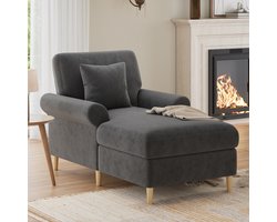 PHOEBE CAT Fauteuil - Met kussen - Leesstoel - Chaise longue - Eenpersoonsbank - Velvet - Donkergrijs