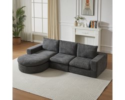 PHOEBE CAT Hoekbank - Chenille stof - Modulaire L-vormige bank - Geen montage nodig - Grijs