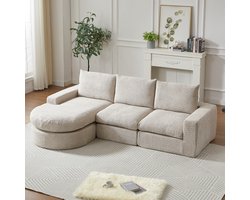 PHOEBE CAT Hoekbank - Chenille stof - Modulaire L-vormige bank - Geen montage nodig - Grijsbeige