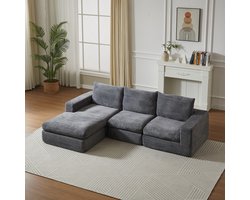 PHOEBE CAT Hoekbank - L-vormige bank - Corduroy stof - 3 kussens - Donkergrijs