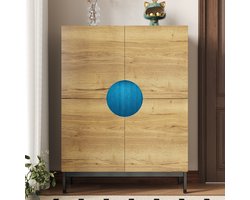 PHOEBE CAT Kast - LED-verlichting - Verstelbare planken - Massief houten poten - Schoenenkast - Zwart + Natuurlijke