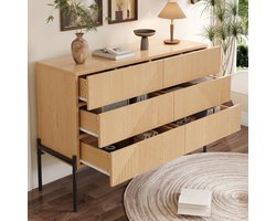 PHOEBE CAT Ladekast - Gestreepte design - 6 lades - Houtnerf - Metalen poten - Natuurlijke