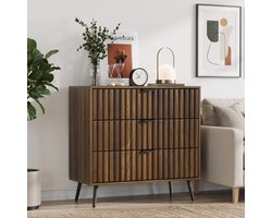 PHOEBE CAT Ladekast - Walnoot - Dressoir - 3 lades - 80 x 39 x 78 cm - Bruin