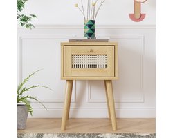 PHOEBE CAT Nachtkastje – Rotan laden – Metalen handgrepen – Houten poten – Spaanplaat
