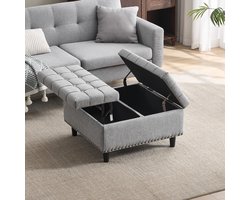 PHOEBE CAT Opbergkruk - In hoogte verstelbaar - Salontafel - Linnen stof - Opbergbox - Grijs