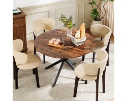 PHOEBE CAT Ronde Eettafel - Industriële stijl - Ø120 cm - X-metalen poten - Bruin