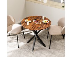 PHOEBE CAT Ronde Eettafel - Industriële stijl - Ø80 cm - X-metalen poten - Bruin