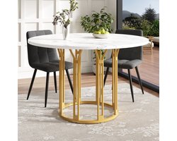 PHOEBE CAT Ronde Eettafel - Marmerlook - Metalen poten - Wit + Goud