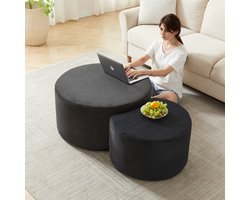 PHOEBE CAT Ronde salontafel - Set van 2 - Gewatteerd - Bijzettafel - Voetenbank - Zwart