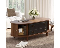 PHOEBE CAT Salontafel - 2 lades - Schuifdeuren - 100 x 50 x 36 cm - Walnoot afwerking + Zwart