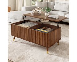 PHOEBE CAT Salontafel - Houtnerf - In hoogte verstelbaar tafelblad - Houten poten - Walnoot