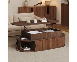 PHOEBE CAT Salontafel - In hoogte verstelbaar tafelblad - Schuifdeuren - 100 × 50 × 40 cm - Walnootkleurig