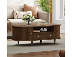 PHOEBE CAT Salontafel - Met lade - Schuifdeuren - 100 x 50 x 36 cm - Walnootkleurig