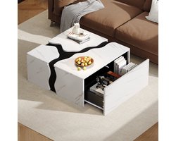 PHOEBE CAT Salontafel - Met lades - Marmerlook - Wit + Zwart