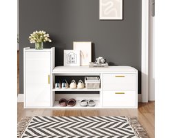 PHOEBE CAT Schoenenkast - 2 lades - met beklede zitting - halmeubel - wit