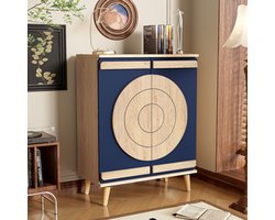 PHOEBE CAT Schoenenkast - Halmeubel - Houtnerf - Ronde geometrische deuren - 3 planken - Houten poten - Blauw