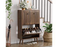 PHOEBE CAT Schoenenkast - Halmeubel - Verticale structuur - 60 x 24 x 95 cm - Walnootkleur