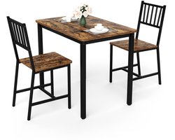 PHOEBE CAT Set tafel en stoelen - Eettafel - 2 stoelen - Houtnerf - Industriële stijl - Bruin + Zwart